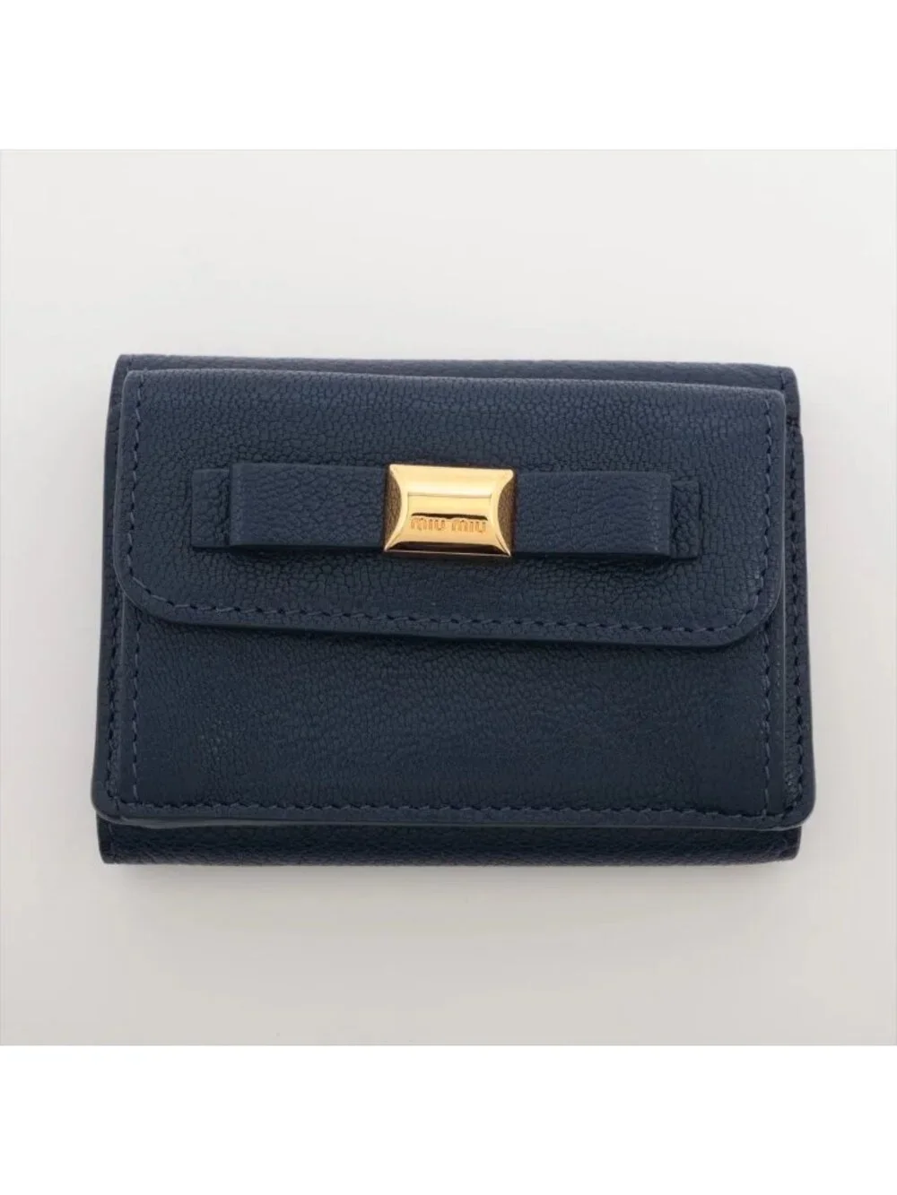 Miu Miu Madras Leather Trifold Wallet Navy